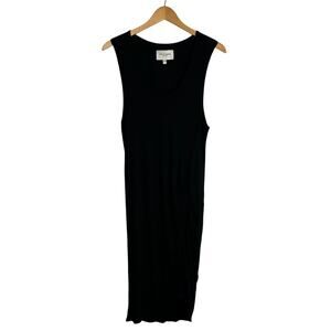 Public School New York Dress Black Ribbed Blue Lining Accent Ruched Womens Large
